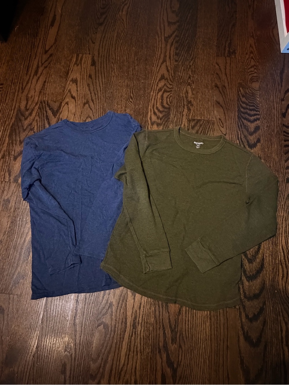 Boys Long-Sleeve Thermal Shirt - Olive- navy size 12/14